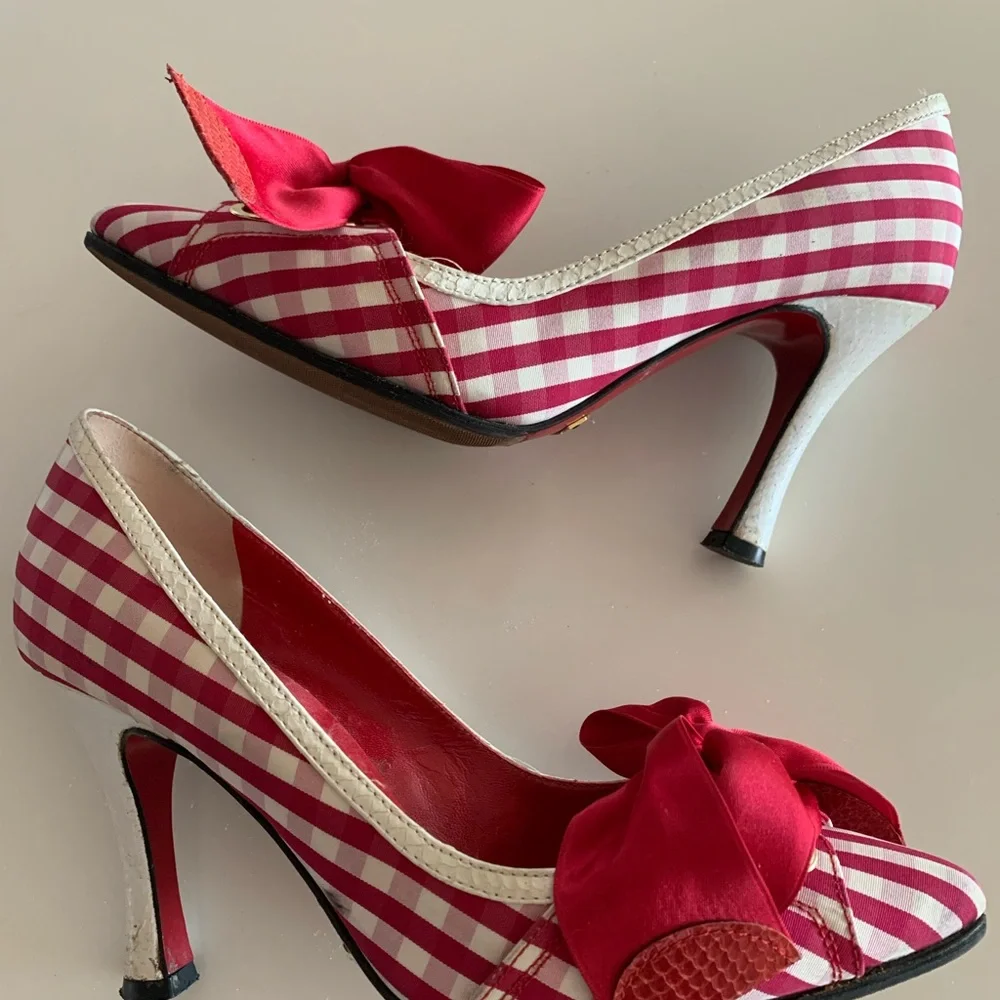 DOLCE & GABBANA Shoes Red Checkered with Bow size 37 - Picture 11 of 14